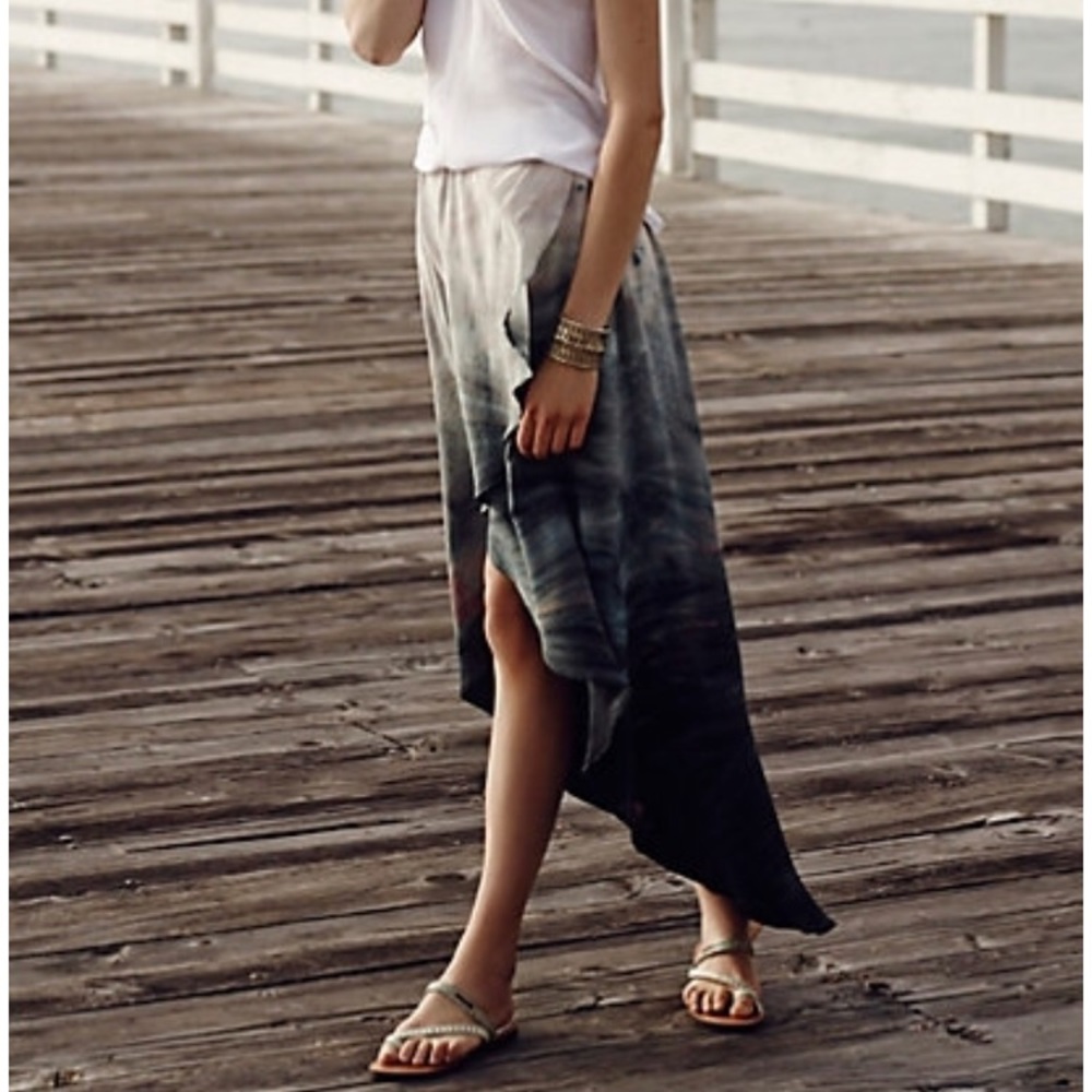 Anthropologie seascape maxi skirt blue white silk